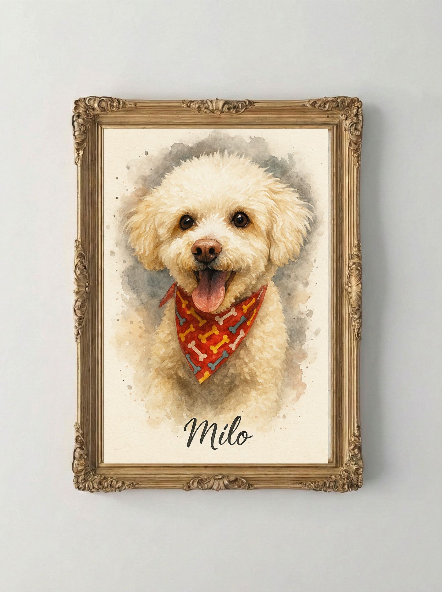 Retrato Enmarcado Mascota Personalizado Estilo Acuarela | Negro