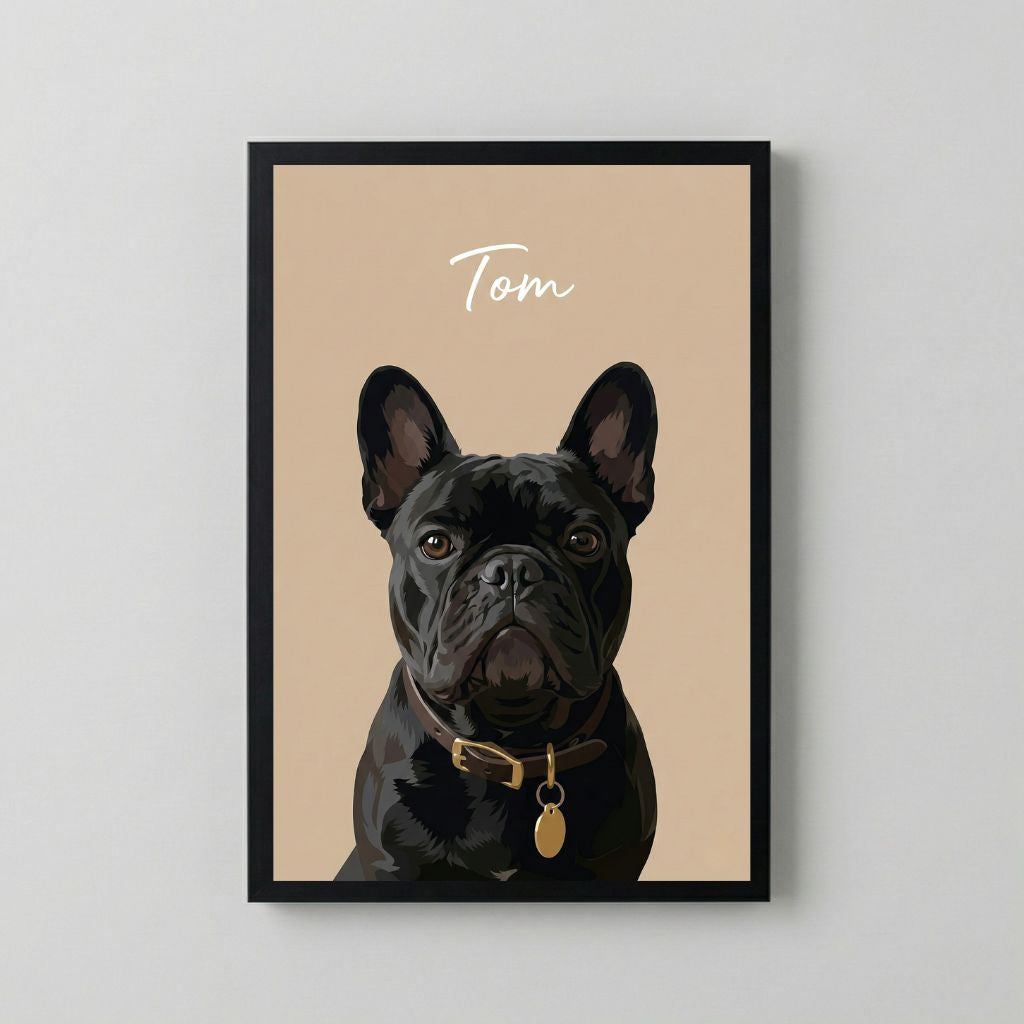 Retrato Enmarcado Mascota Personalizado| Arte Retrato| Estilo minimalista Beige