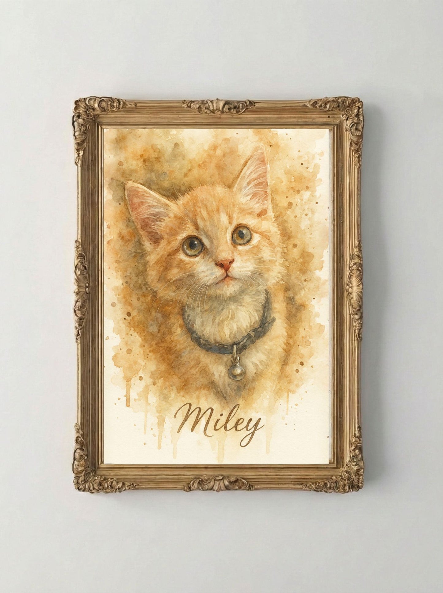 Retrato Enmarcado Mascota Personalizado Estilo Acuarela | Beige Terra