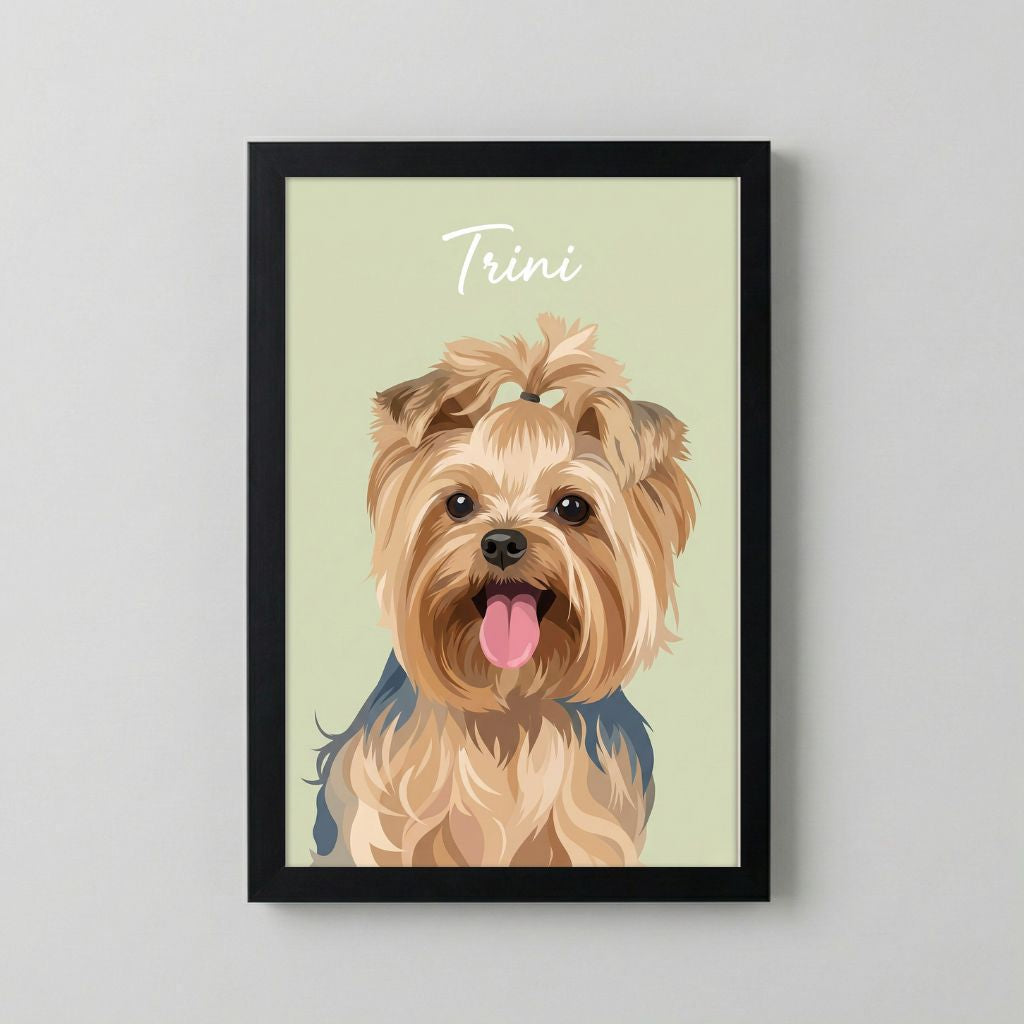 Retrato Enmarcado Mascota Personalizado| Arte Retrato| Estilo minimalista Verde