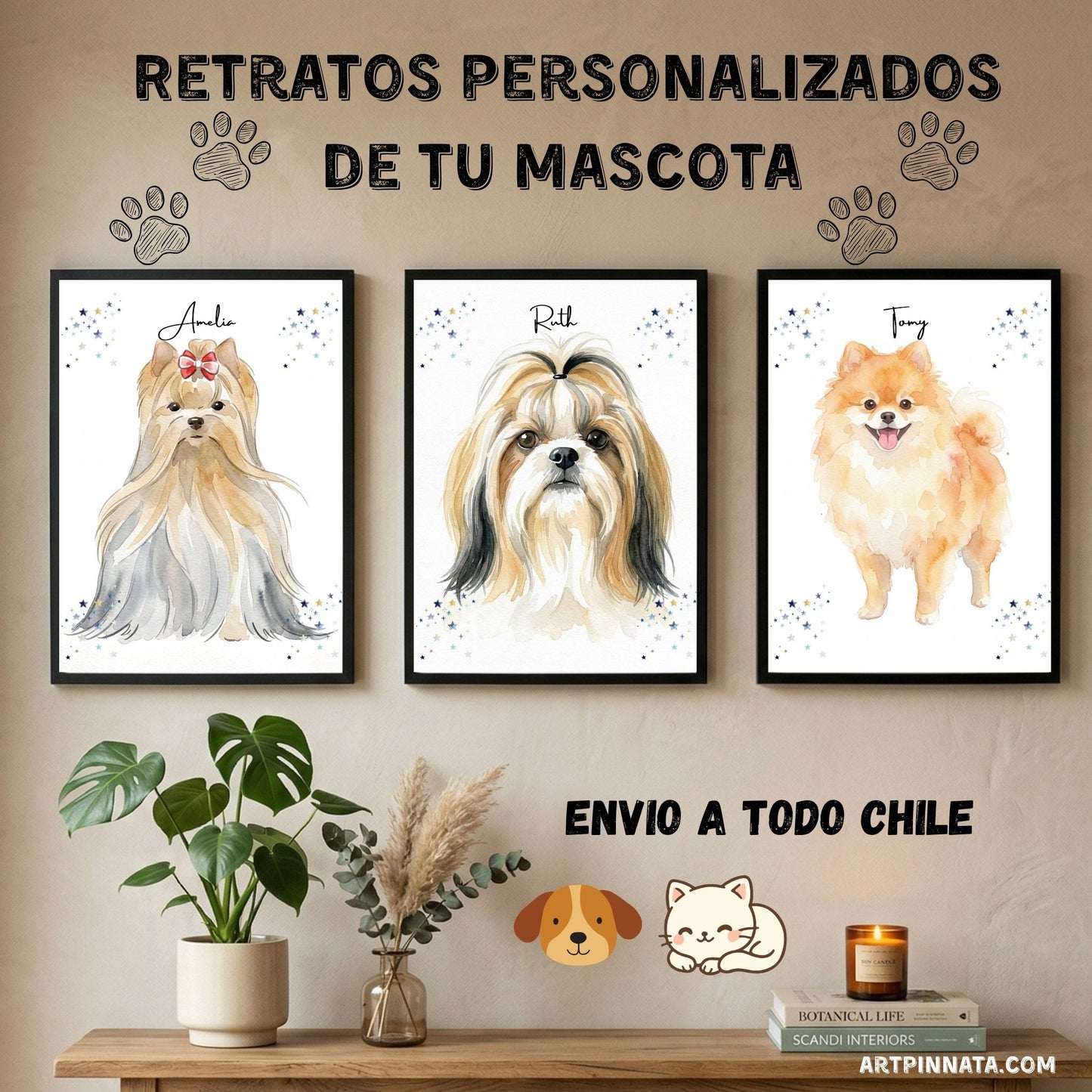 Retrato Enmarcado Mascota Personalizado| Arte Retrato| Estilo Premium fondo blanco