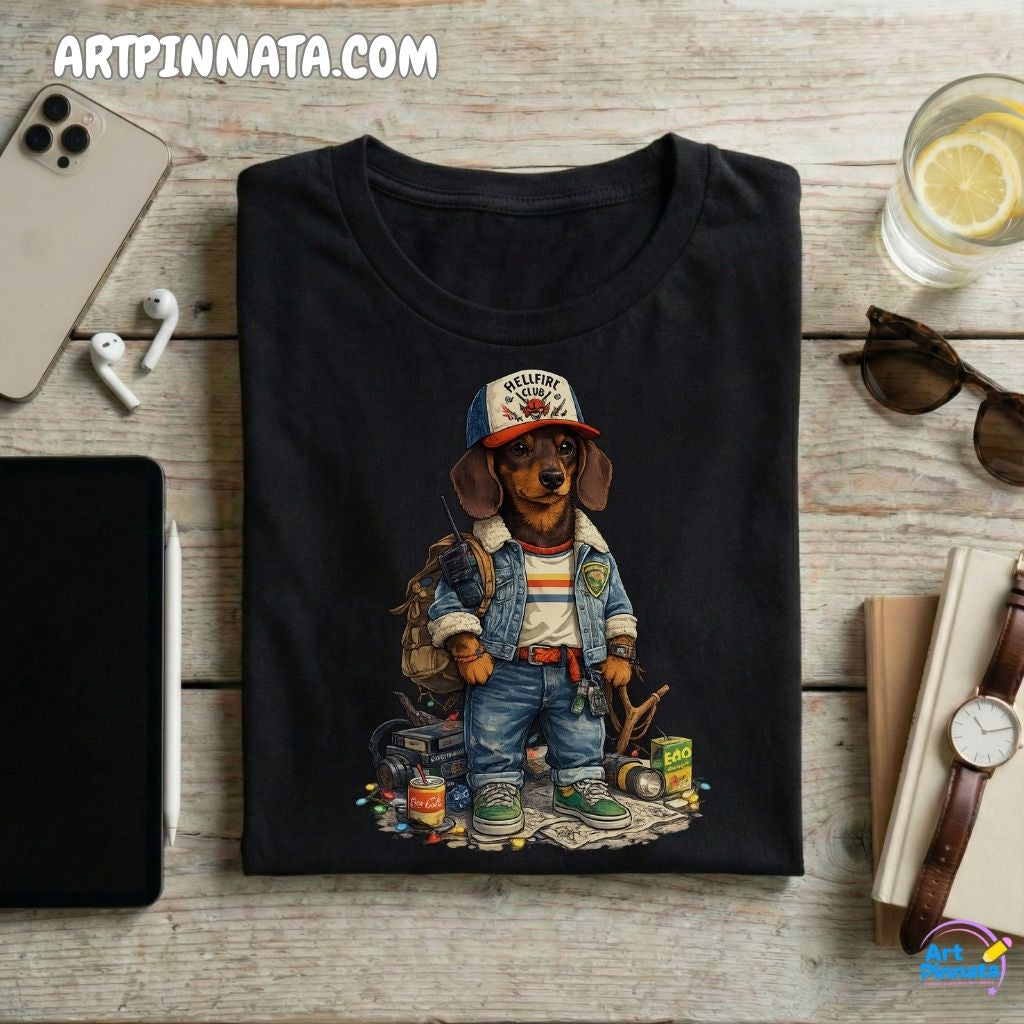 Artpinnata Style polera - Dachshund Cafe- Stranger Style