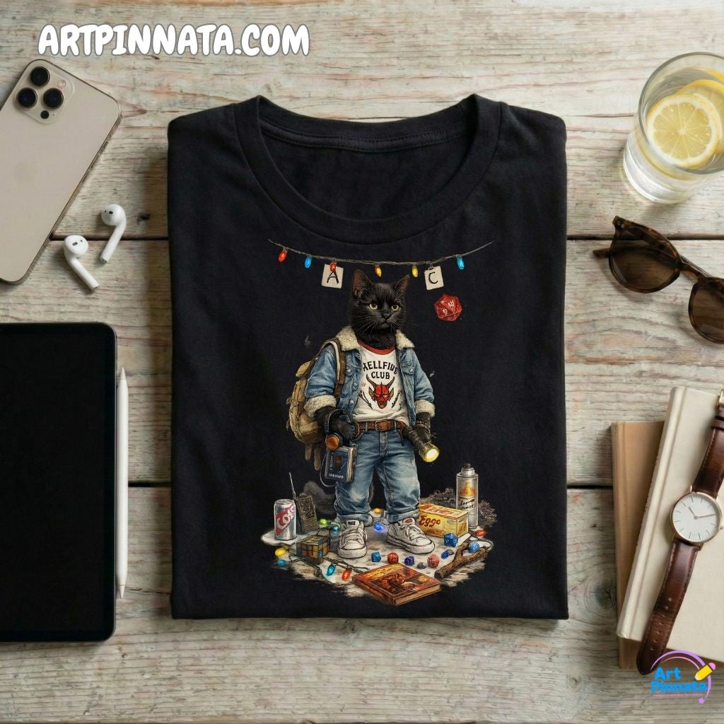 Artpinnata Style polera - Gato Negro- Stranger Style