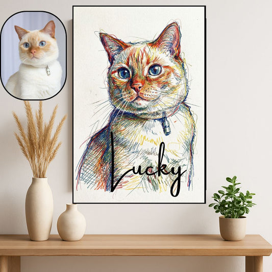 Retrato Enmarcado Mascota Personalizado| Arte Retrato|  Estilo Lapiz Multicolor
