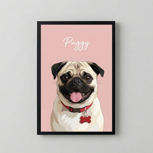 Retrato Enmarcado Mascota Personalizado| Arte Retrato| Estilo minimalista Rosa