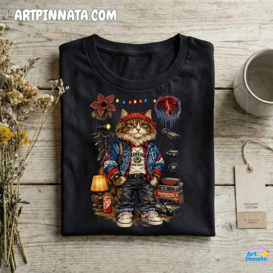 Artpinnata Style polera - Gato Doméstico de Pelo Largo- Stranger Style