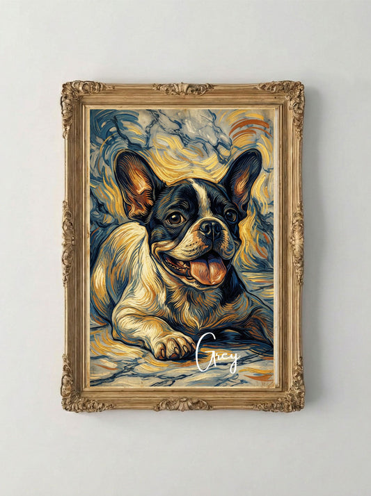 Retrato Enmarcado Mascota Personalizado| Arte Retrato|  Estilo van gogh