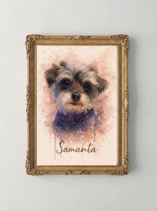 Retrato Enmarcado Mascota Personalizado Estilo Acuarela | Rosa