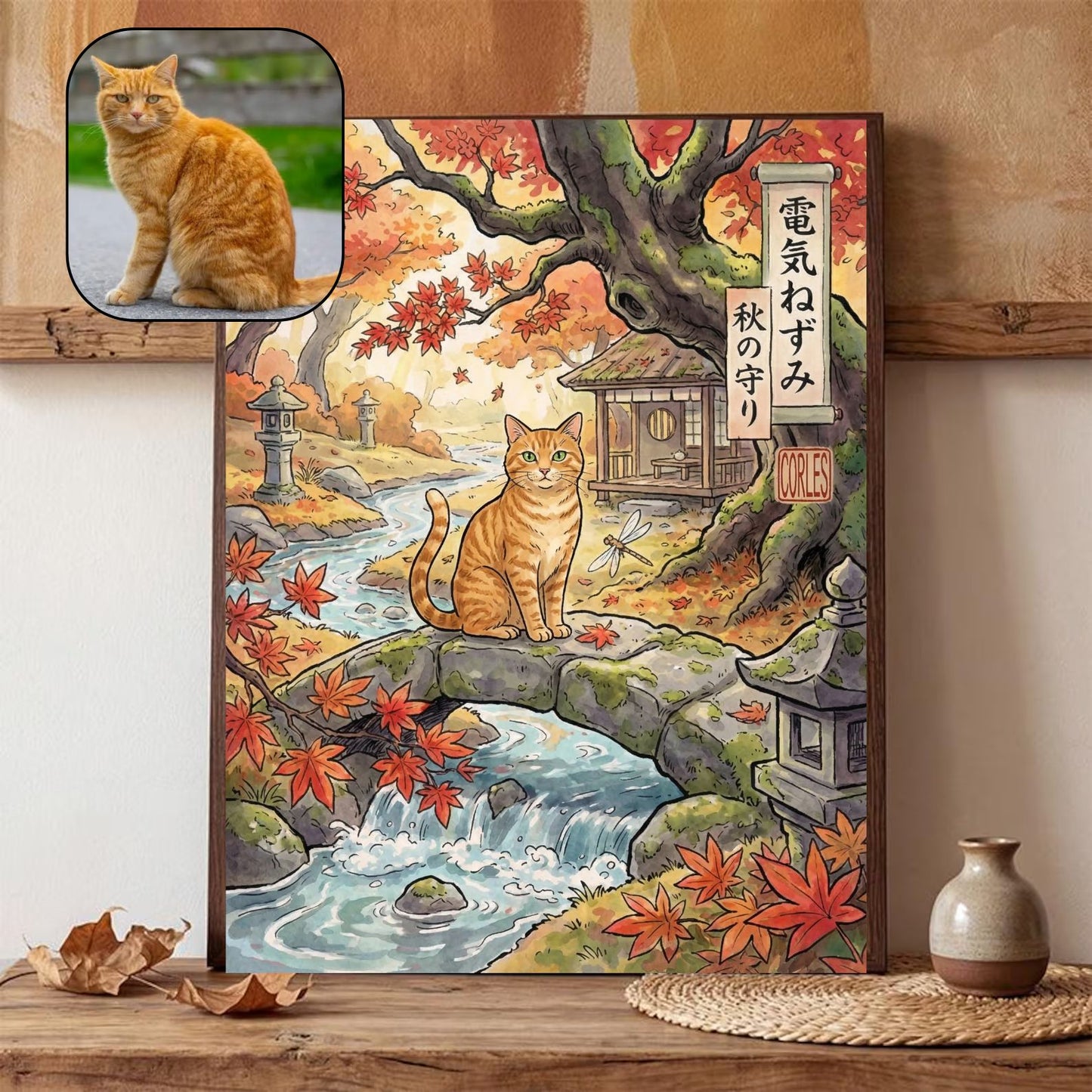 Retrato Enmarcado Mascota Personalizado| Arte Retrato| Estilo Japonés 2