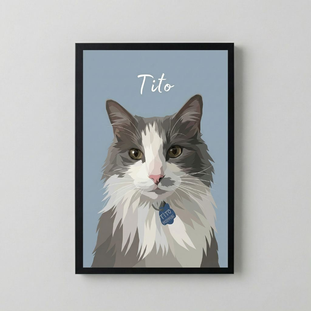 Retrato Enmarcado Mascota Personalizado| Arte Retrato| Estilo minimalista Azul