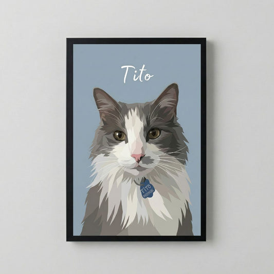 Retrato Enmarcado Mascota Personalizado| Arte Retrato| Estilo minimalista Azul