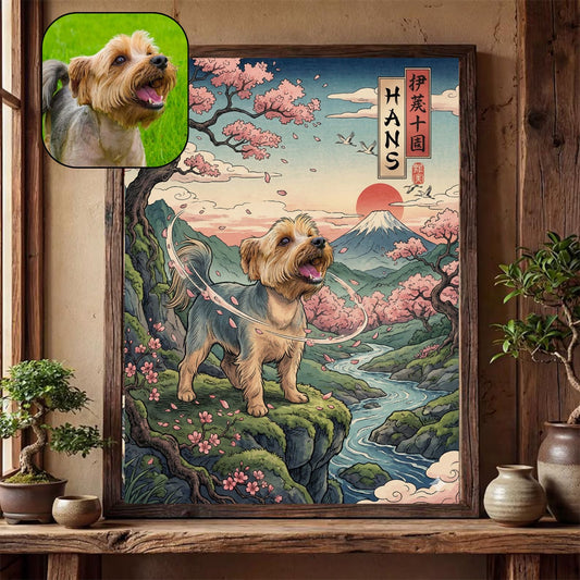 Retrato Enmarcado Mascota Personalizado| Arte Retrato| Estilo Japonés 1