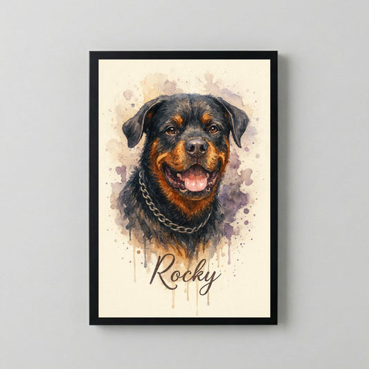 Retrato Enmarcado Mascota Personalizado Estilo Acuarela | Purpura